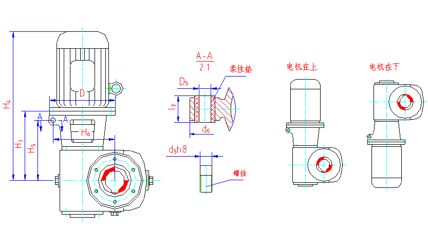 图14 scwv  m63～100型减速器与y系列电机的连接尺寸